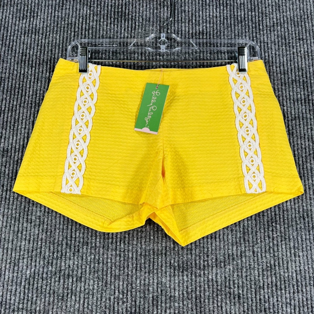 Lilly Pulitzer Liza Shorts Womens Size 0 Yellow Embroidered Lace Beach New